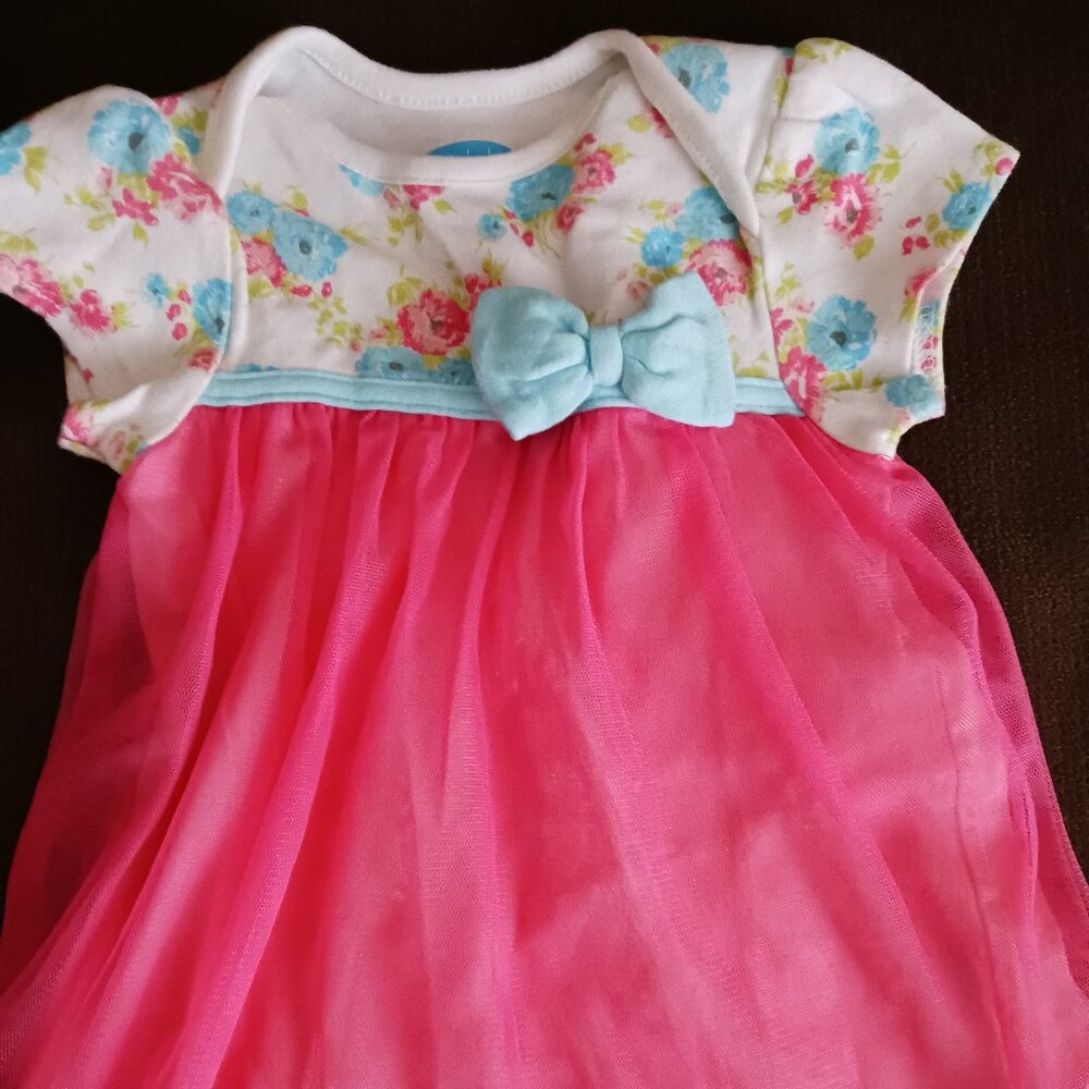 Short Sleeve Pink & White Dress, 12 Mo